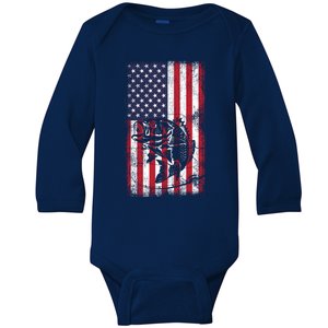 Fishing American Flag Fish Graphic Fisher Cool Gift Baby Long Sleeve Bodysuit