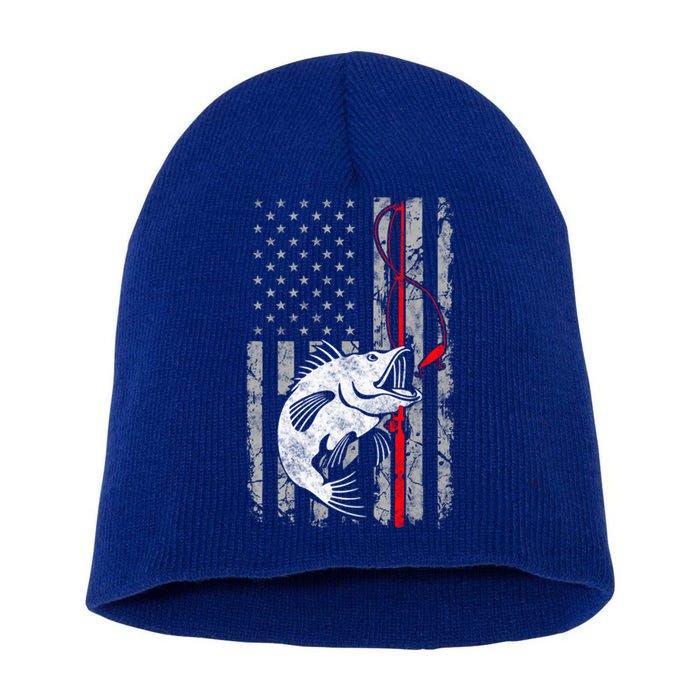 Fishing American Flag Vintage Usa Bass Fisher Great Gift Short Acrylic Beanie