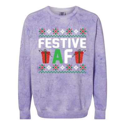 Festive Af Funny Holidays Gift Colorblast Crewneck Sweatshirt