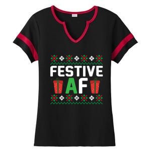 Festive Af Funny Holidays Gift Ladies Halftime Notch Neck Tee