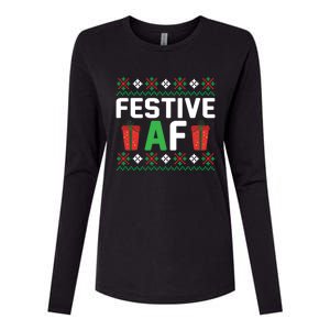 Festive Af Funny Holidays Gift Womens Cotton Relaxed Long Sleeve T-Shirt