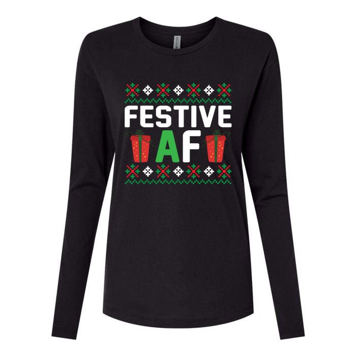 Festive Af Funny Holidays Gift Womens Cotton Relaxed Long Sleeve T-Shirt