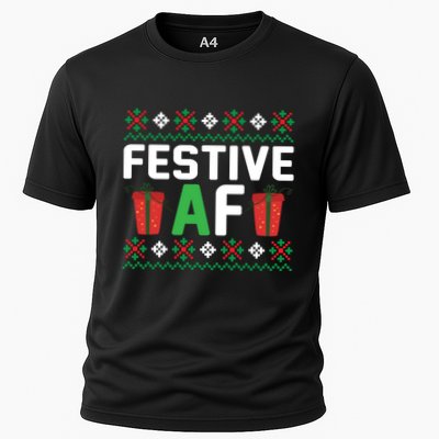 Festive Af Funny Holidays Gift Cooling Performance Crew T-Shirt