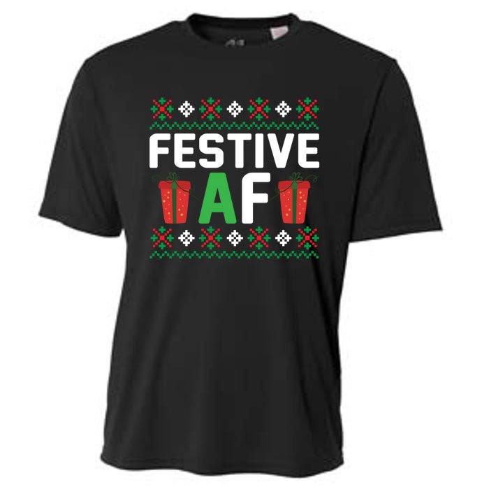 Festive Af Funny Holidays Gift Cooling Performance Crew T-Shirt