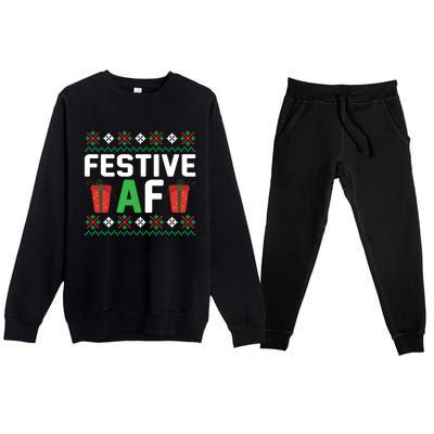 Festive Af Funny Holidays Gift Premium Crewneck Sweatsuit Set