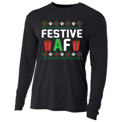 Festive Af Funny Holidays Gift Cooling Performance Long Sleeve Crew