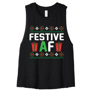 Festive Af Funny Holidays Gift Women's Racerback Cropped Tank