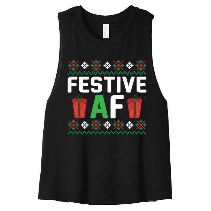 Festive Af Funny Holidays Gift Women's Racerback Cropped Tank