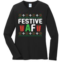 Festive Af Funny Holidays Gift Ladies Long Sleeve Shirt