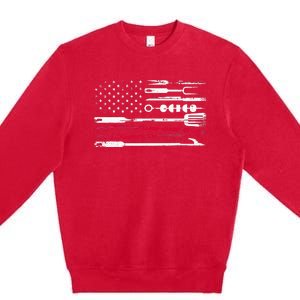 Funny American Flag Grilling Tools BBQ Grill Barbecue Tool Premium Crewneck Sweatshirt