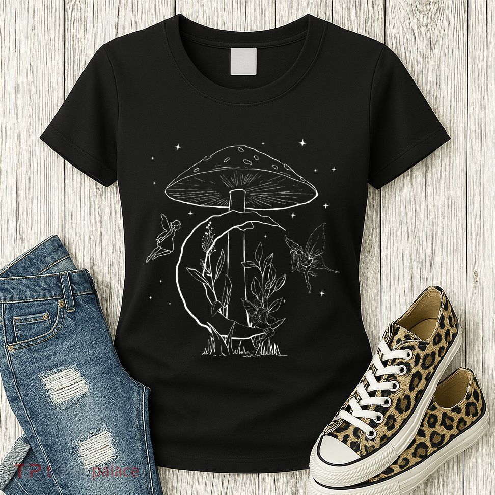 Fairycore Aesthetic Fairy Core Grunge Mushroom Moon Fairies Womens T-Shirt