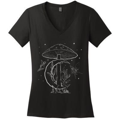 Fairycore Aesthetic Fairy Core Grunge Mushroom Moon Fairies Women's V-Neck T-Shirt