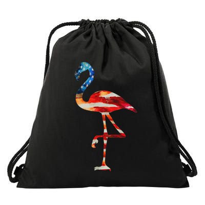 Flamingo American Flag Vintage American Flamingo Drawstring Bag