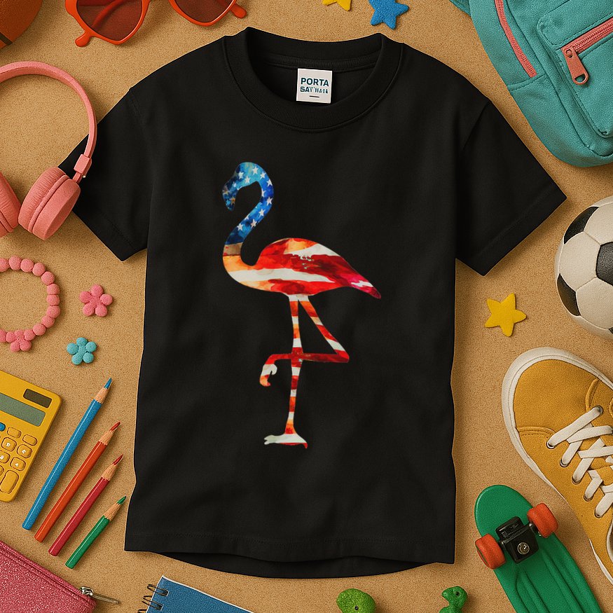 Flamingo American Flag Vintage American Flamingo Kids T-Shirt