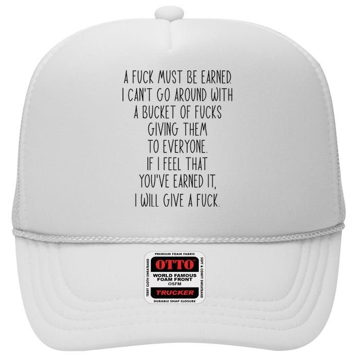 Funy A Fuck Must Be Earned High Crown Mesh Back Trucker Hat