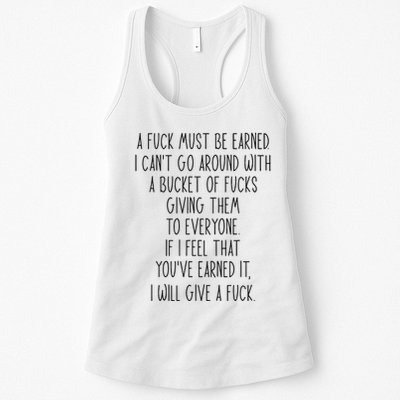 Funy A Fuck Must Be Earned Womens Tank Top