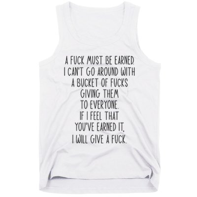 Funy A Fuck Must Be Earned Tank Top