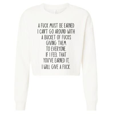 Funy A Fuck Must Be Earned Cropped Pullover Crew