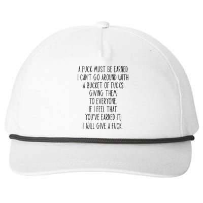 Funy A Fuck Must Be Earned Snapback Five-Panel Rope Hat