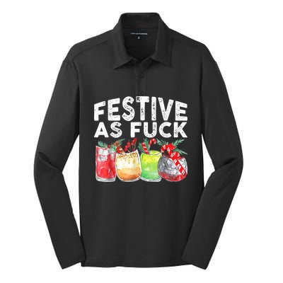 Festive As Fuck Funny Ugly Christmas Holiday Silk Touch Performance Long Sleeve Polo