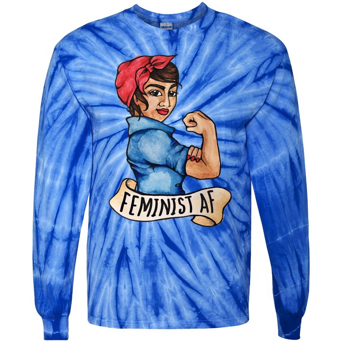 Feminist Af Funny Gift Black Feminists Tie-Dye Long Sleeve Shirt