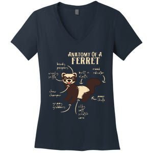 Ferret Anatomy Funny Animal Lover Polecat Paw Pet Owner Gift Women's V-Neck T-Shirt