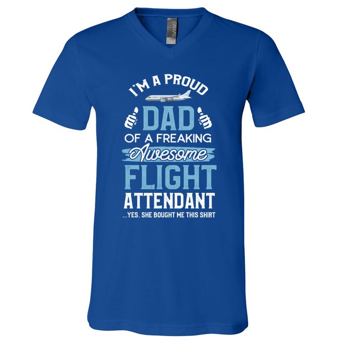 Flight Attendanfunny Gift For Dad Father Flight Attendant Gift V-Neck T-Shirt