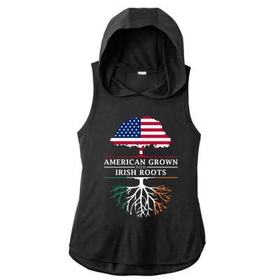 Funny American Grown With Irish Roots Ireland Gift Ladies PosiCharge Tri-Blend Wicking Draft Hoodie Tank