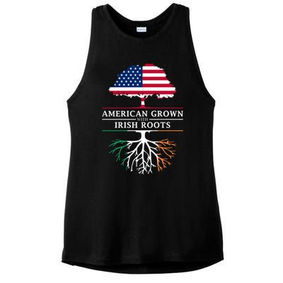 Funny American Grown With Irish Roots Ireland Gift Ladies PosiCharge Tri-Blend Wicking Tank