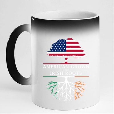 Funny American Grown With Irish Roots Ireland Gift 11oz Black Color Changing Mug