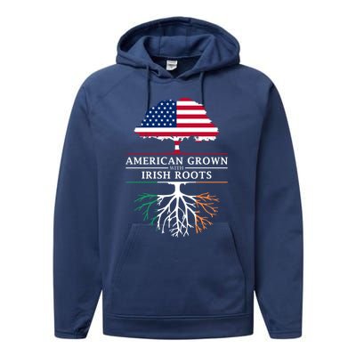 Funny American Grown With Irish Roots Ireland Gift Performance Fleece Hoodie