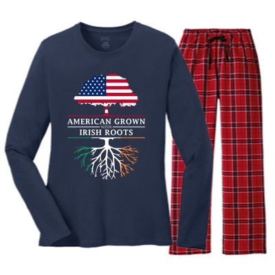 Funny American Grown With Irish Roots Ireland Gift Women's Long Sleeve Flannel Pajama Set 