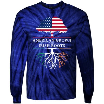 Funny American Grown With Irish Roots Ireland Gift Tie-Dye Long Sleeve Shirt