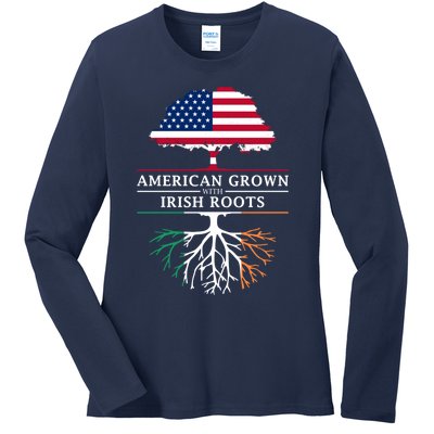 Funny American Grown With Irish Roots Ireland Gift Ladies Long Sleeve Shirt