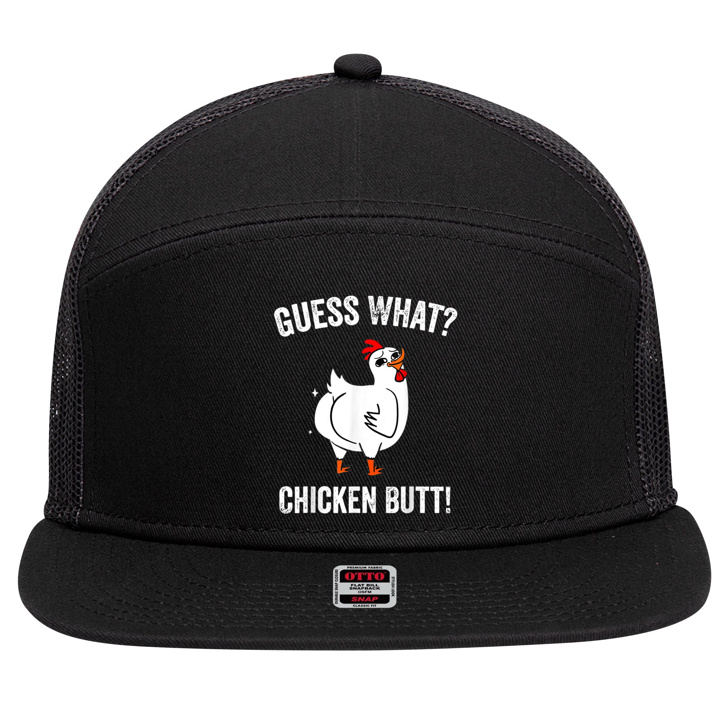 Funny Animal Guess What Chicken Butt Cute Chickens Buffs 7 Panel Mesh Trucker Snapback Hat
