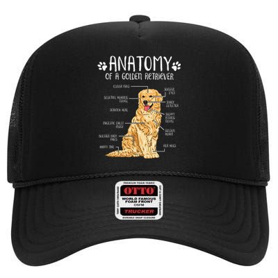 Funny Anatomy Golden Retriever Dog Lover High Crown Mesh Back Trucker Hat