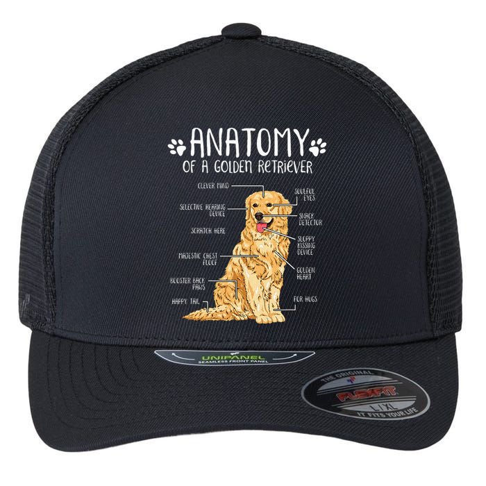 Funny Anatomy Golden Retriever Dog Lover Flexfit Unipanel Trucker Cap