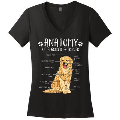 Funny Anatomy Golden Retriever Dog Lover Women's V-Neck T-Shirt