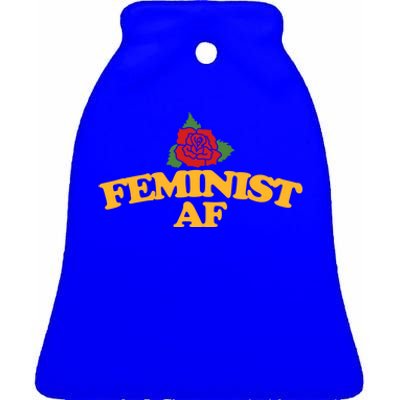 Feminist Af Gift Feminism Red Rose Design Feminist Art Ceramic Bell Ornament