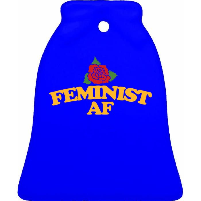 Feminist Af Gift Feminism Red Rose Design Feminist Art Ceramic Bell Ornament