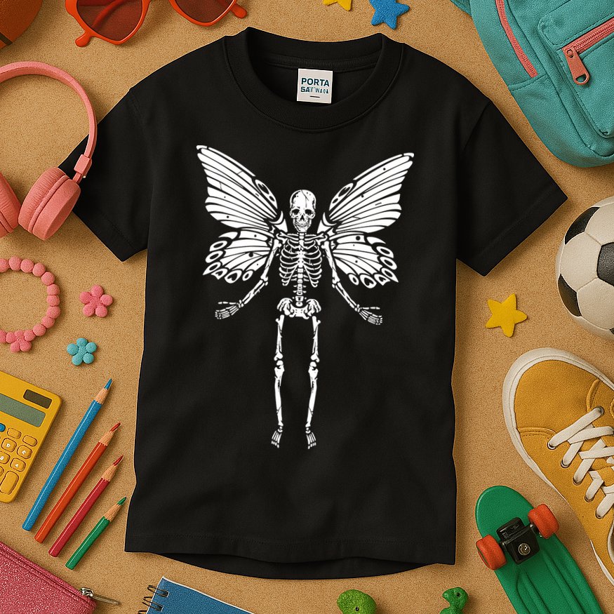 Fairycore Aesthetic Gothic Butterfly Skeleton Fairy Grunge Kids T-Shirt