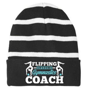 Flipping Awesome Gymnastics Coach Funny Gymnast Striped Beanie with Solid Band