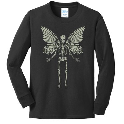 Fairycore Aesthetic Gothic Butterfly Skeleton Fairy Grunge Kids Long Sleeve Shirt