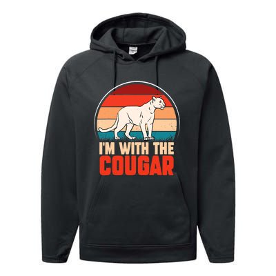 Funny animal graphic I'm with the cougar Performance Fleece Hoodie