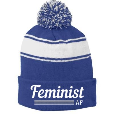 Feminist Af Gift Feminist Equality Movet Gift Stripe Pom Pom Beanie