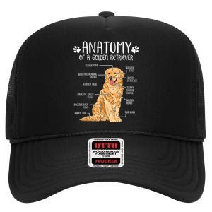 Funny Anatomy Golden Retriever Dog Lover High Crown Mesh Back Trucker Hat