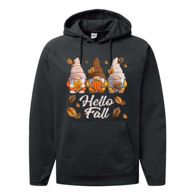 Funny Autumn Gnomes Autumn Leaves Hello Fall  Performance Fleece Hoodie