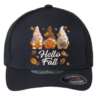 Funny Autumn Gnomes Autumn Leaves Hello Fall  Flexfit Unipanel Trucker Cap