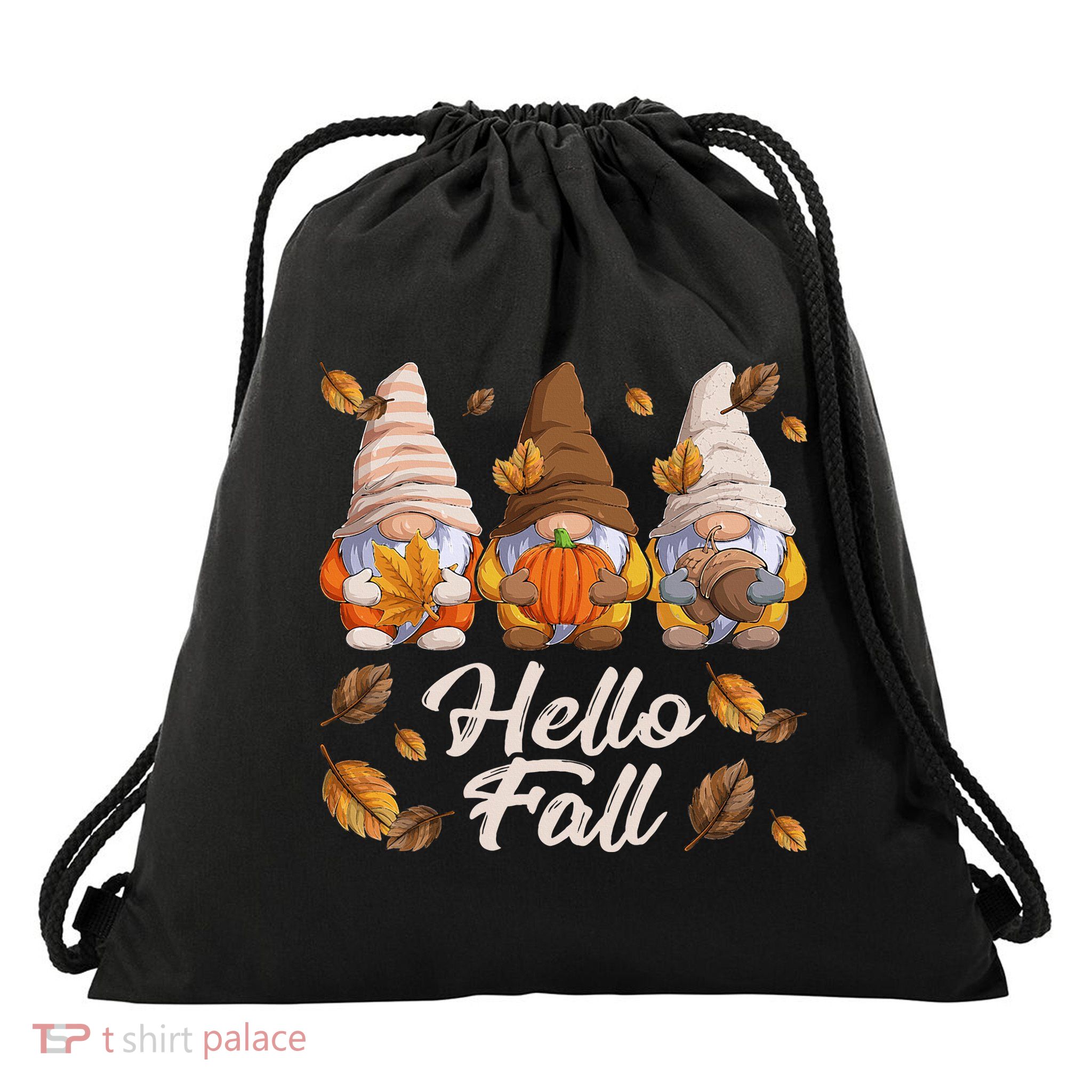 Funny Autumn Gnomes Autumn Leaves Hello Fall  Drawstring Bag