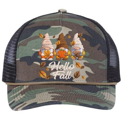 Funny Autumn Gnomes Autumn Leaves Hello Fall  Retro Rope Trucker Hat Cap